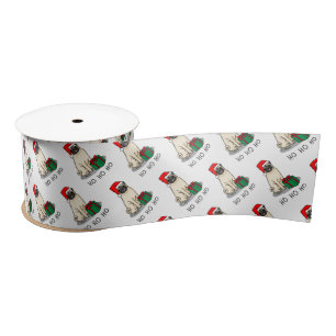 Christmas Santa Hat Pug Dog (light fawn) Cute Satin Ribbon