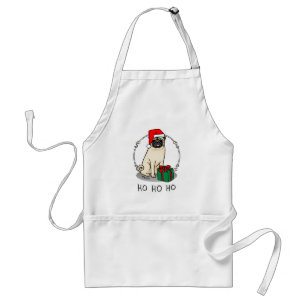 Christmas Santa Hat Pug Dog (light fawn) Cute Standard Apron