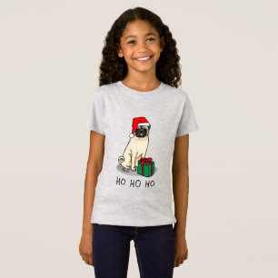 Christmas Santa Hat Pug Dog (light fawn) Cute T-Shirt