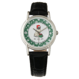 Christmas Santa Hat Pug Dog (light fawn) Cute Watch