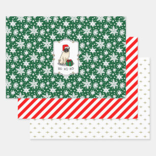Christmas Santa Hat Pug Dog (light fawn) Cute Wrapping Paper Sheet