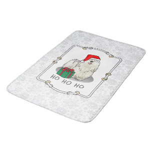 Christmas Santa Hat Puli Dog (white) Cute Funny Bath Mat