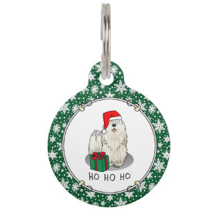 Christmas Santa Hat Puli Dog (white) Cute Funny Pet Tag