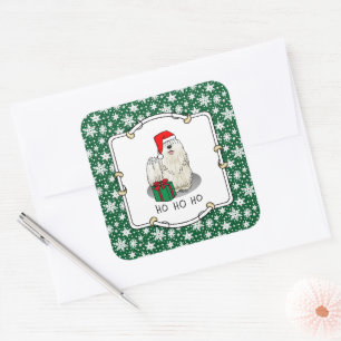 Christmas Santa Hat Puli Dog (white) Cute Funny Square Sticker