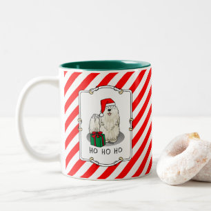 Christmas Santa Hat Puli Dog (white) Cute Funny Two-Tone Coffee Mug