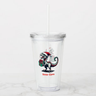 Christmas Santa hat raptor Acrylic Tumbler