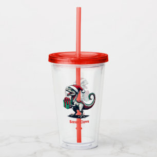 Christmas Santa hat raptor  Acrylic Tumbler