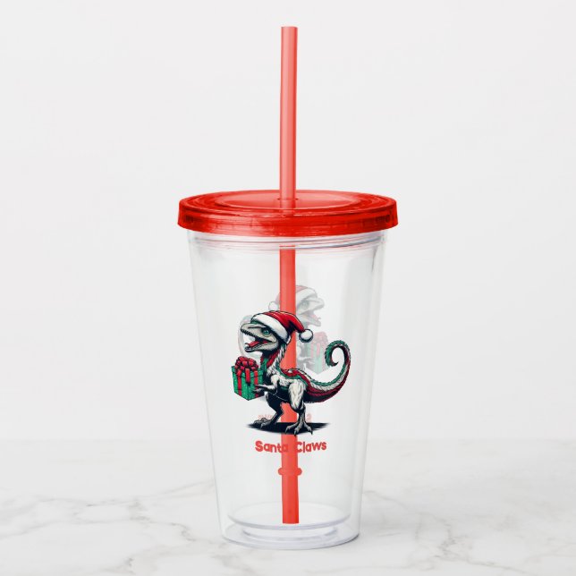 Christmas Santa hat raptor  Acrylic Tumbler (Front)