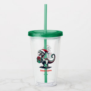 Christmas Santa hat raptor  Acrylic Tumbler