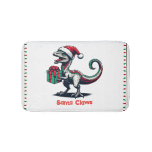 Christmas Santa hat raptor Bath Mat