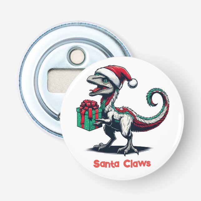 Christmas Santa hat raptor  Bottle Opener (Front)