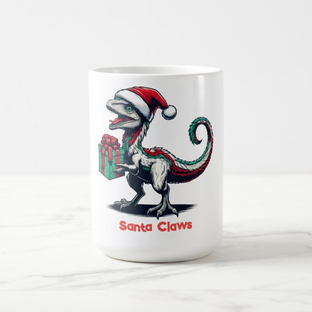 Christmas Santa hat raptor  Coffee Mug (Center)