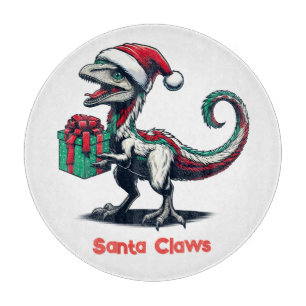 Christmas Santa hat raptor Cutting Board