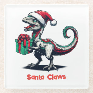 Christmas Santa hat raptor Glass Coaster