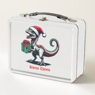 Christmas Santa hat raptor  Metal Lunch Box