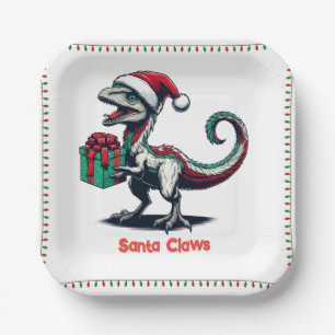 Christmas Santa hat raptor Paper Plate