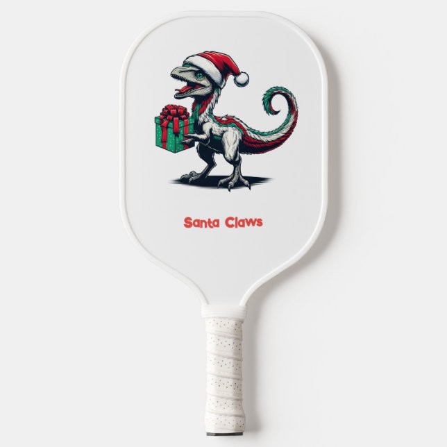 Christmas Santa hat raptor  Pickleball Paddle (Front)