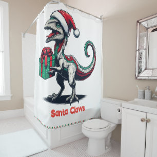 Christmas Santa hat raptor  Shower Curtain