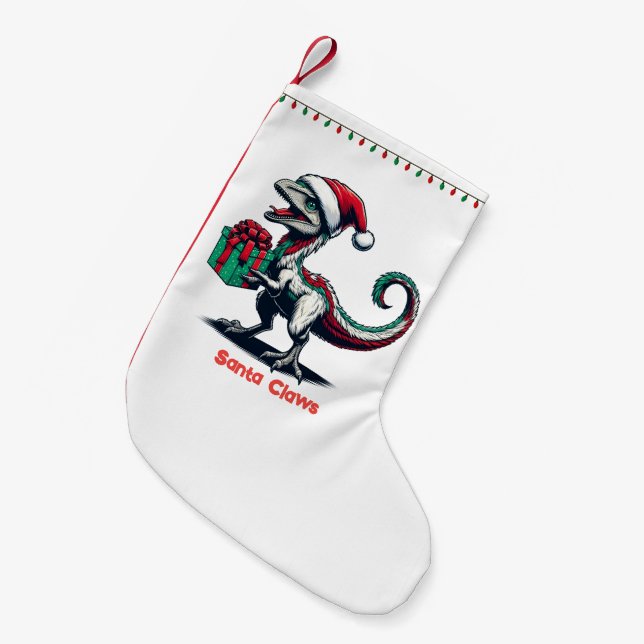 Christmas Santa hat raptor  Small Christmas Stocking (Front (Hanging))