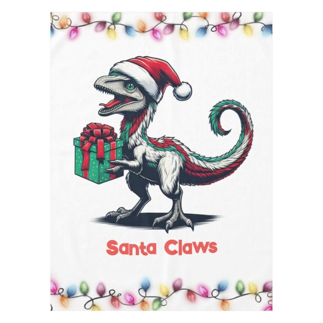Christmas Santa hat raptor  Tablecloth (Front)