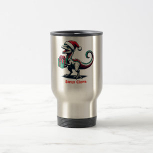 Christmas Santa hat raptor  Travel Mug