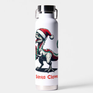 Christmas Santa hat raptor  Water Bottle