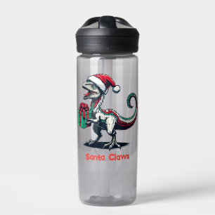 Christmas Santa hat raptor  Water Bottle