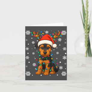 Christmas Santa Hat Reindeer Airedale Terrier Love Card