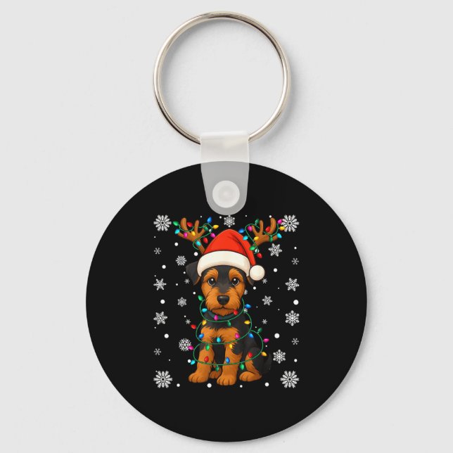 Christmas Santa Hat Reindeer Airedale Terrier Love Key Ring (Front)