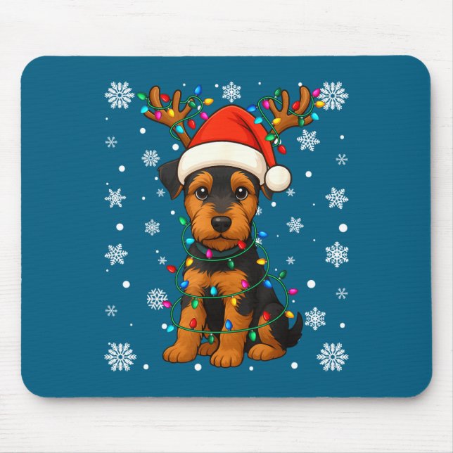 Christmas Santa Hat Reindeer Airedale Terrier Love Mouse Mat (Front)