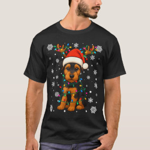 Christmas Santa Hat Reindeer Airedale Terrier Love T-Shirt