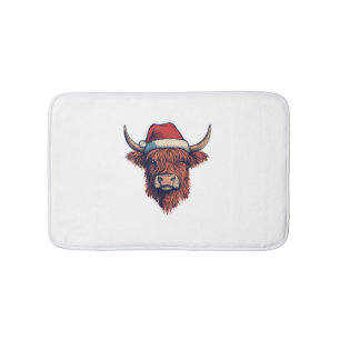 Christmas Santa Hat Scottish Highland Cow for Cow  Bath Mat