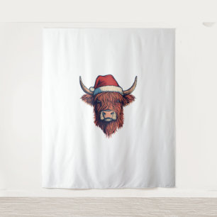 Christmas Santa Hat Scottish Highland Cow for Cow Tapestry