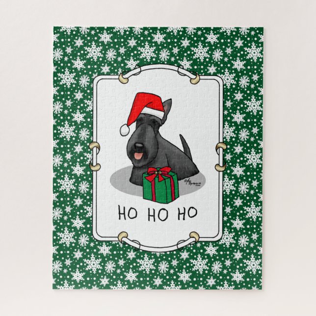 Christmas Santa Hat Scottish Terrier (black) Cute Jigsaw Puzzle (Vertical)