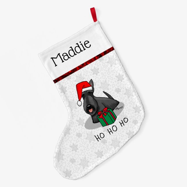 Christmas Santa Hat Scottish Terrier (black) Cute Large Christmas Stocking (Back (Hanging))