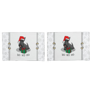 Christmas Santa Hat Scottish Terrier (black) Cute Pillowcase