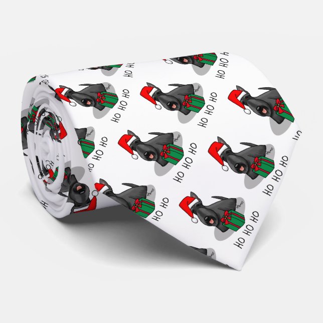 Christmas Santa Hat Scottish Terrier (black) Cute Tie (Rolled)