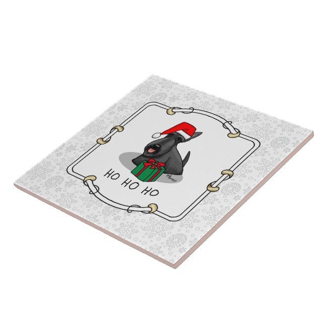 Christmas Santa Hat Scottish Terrier (black) Cute Tile (Side)