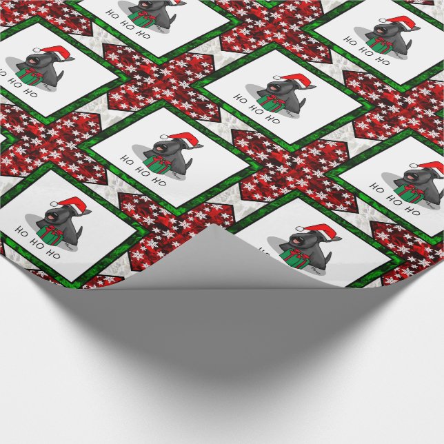 Christmas Santa Hat Scottish Terrier (black) Cute Wrapping Paper (Corner)