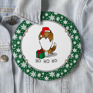 Christmas Santa Hat Shetland Sheepdog (sable) Cute 6 Cm Round Badge