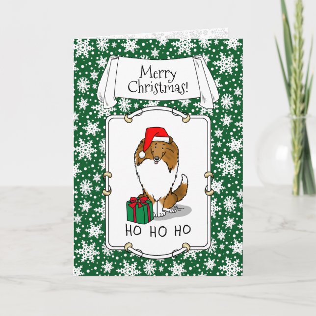 Christmas Santa Hat Shetland Sheepdog (sable) Cute Card (Front)