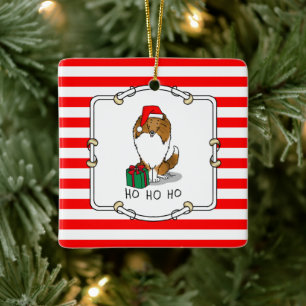 Christmas Santa Hat Shetland Sheepdog (sable) Cute Ceramic Ornament