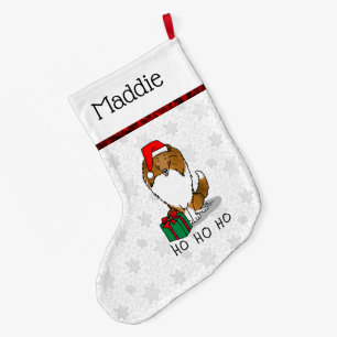 Christmas Santa Hat Shetland Sheepdog (sable) Cute Large Christmas Stocking