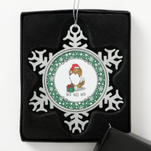 Christmas Santa Hat Shetland Sheepdog (sable) Cute Snowflake Pewter Christmas Ornament