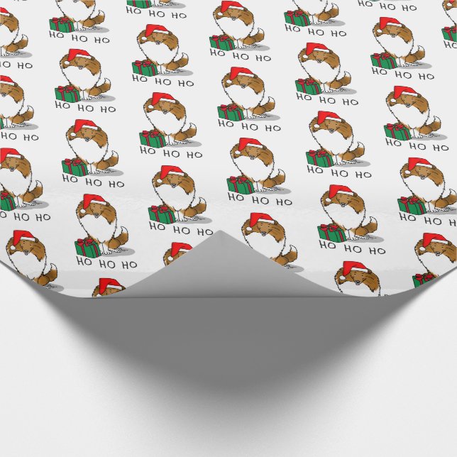 Christmas Santa Hat Shetland Sheepdog (sable) Cute Wrapping Paper (Corner)