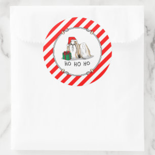Christmas Santa Hat Shih Tzu (tan white) Dog Cute Classic Round Sticker