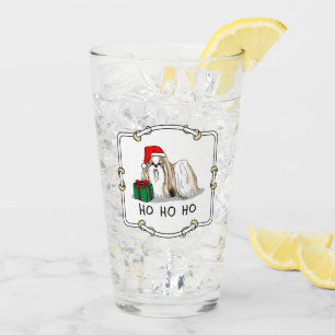 Christmas Santa Hat Shih Tzu (tan white) Dog Cute Glass