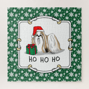 Christmas Santa Hat Shih Tzu (tan white) Dog Cute Jigsaw Puzzle