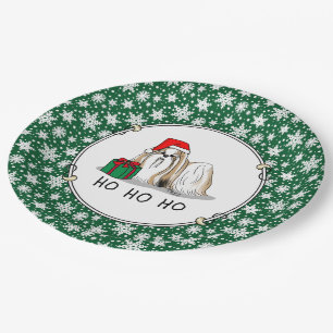 Christmas Santa Hat Shih Tzu (tan white) Dog Cute Paper Plate