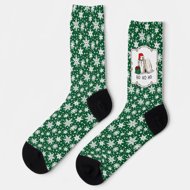 Christmas Santa Hat Shih Tzu (tan white) Dog Cute Socks (Left)